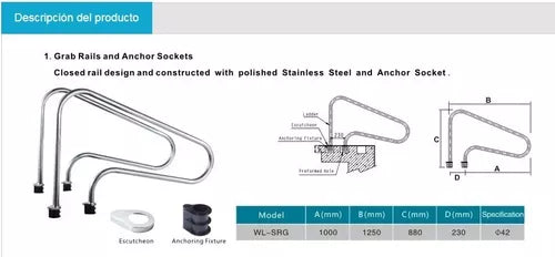 Pasamanos Piscina Acero Inoxidable Pulido Aisi304