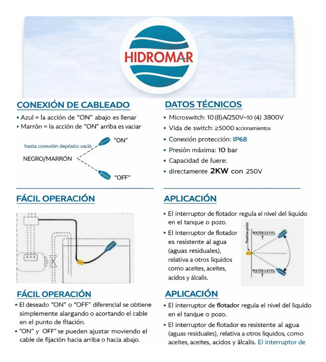 Flotador Eléctrico Interruptor de Nivel Agua