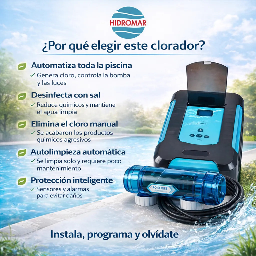Clorador Salino Automático Control Bomba y Luz Hasta 175M3