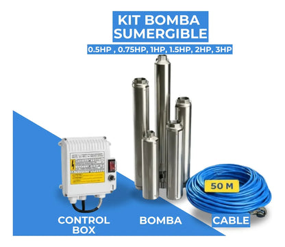 Kit Bomba de Agua Sumergible 1 HP 50 m Cable + Control Box