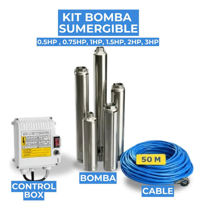 Kit Bomba de Agua Sumergible 1 HP 50 m Cable + Control Box
