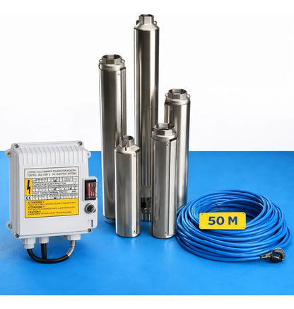 Kit Bomba de Agua Sumergible 1 HP 50 m Cable + Control Box