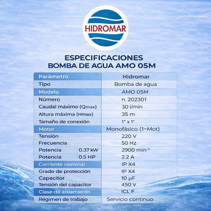 Bomba Presurizadora Autocebante Automática 0.5 HP